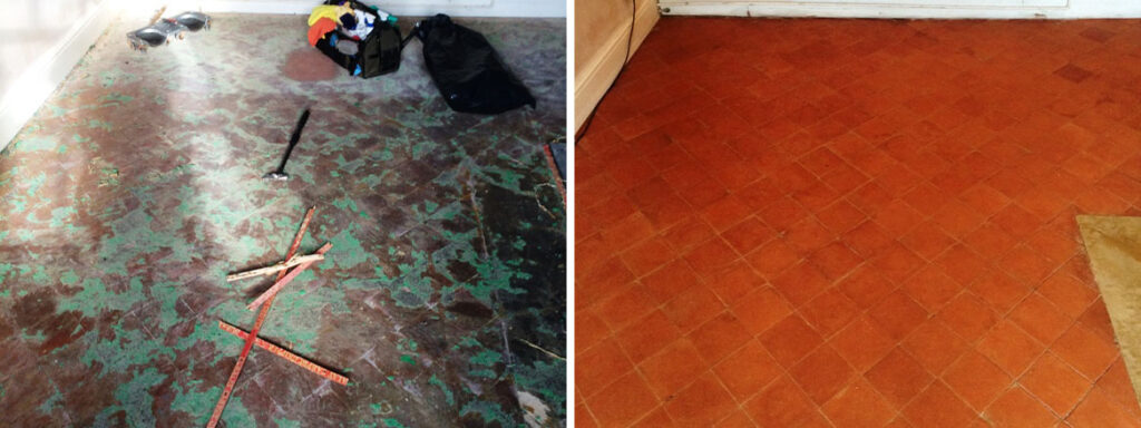 Quarry Tiled Floor Before After Restoration Radcliffe on Trent
