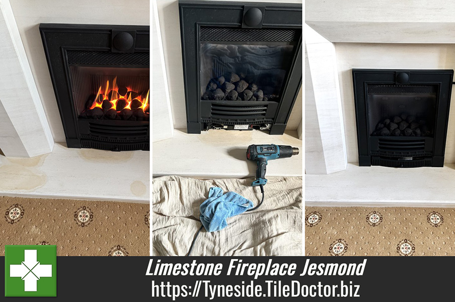 Brown Stained Limestone Fireplace Cleaning Jesmond
